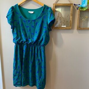 ModCloth Peach Love California Dinosaur Print Mini Dress Teal Blue Size Large
